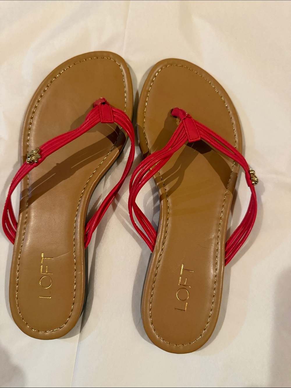 LOFT bright orange Multi-Strap Thong Sandals with Gold Bee Accent